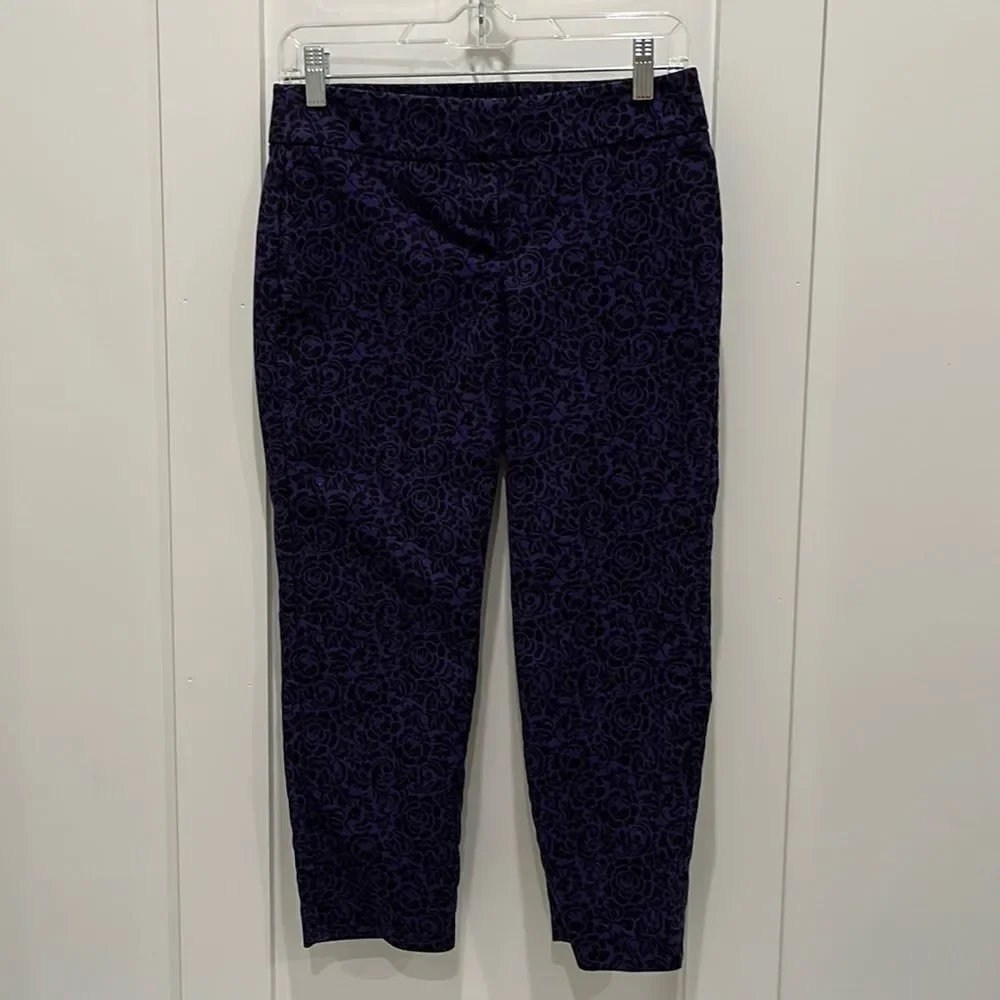 LOFT Purple Cropped Pants with Black Floral Print